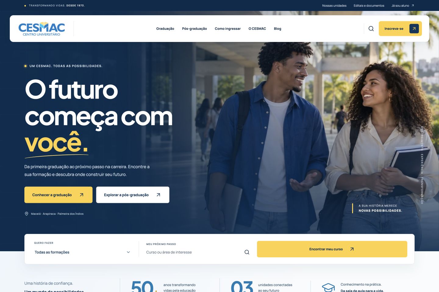 Captura real da página inicial do site CESMAC