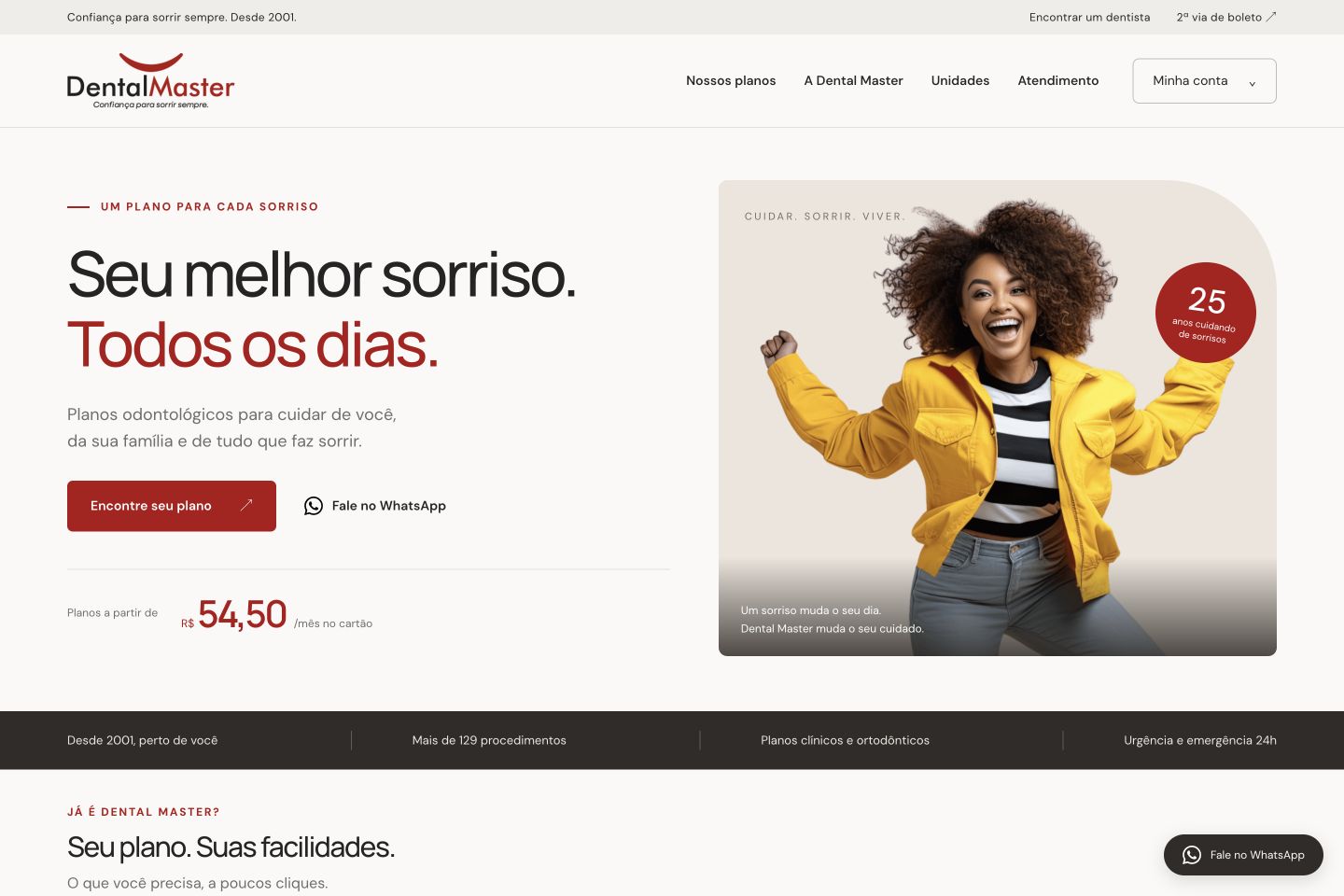 Captura real da página inicial do site Dental Master