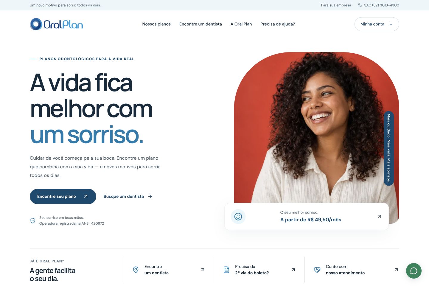 Captura real da página inicial do site Oral Plan