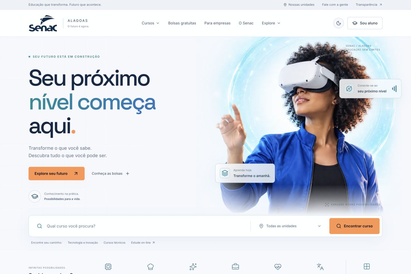 Captura real da página inicial do site SENAC Alagoas
