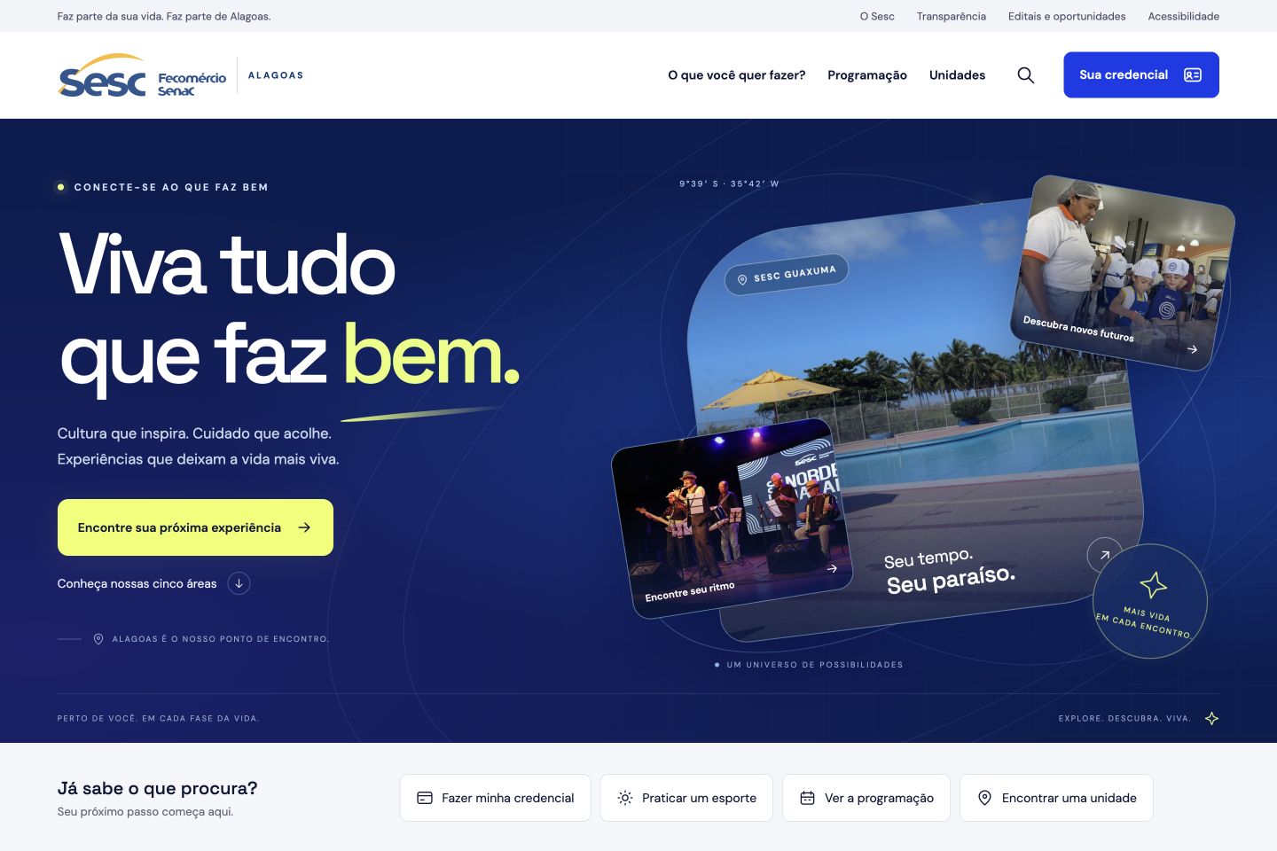 Captura real da página inicial do site SESC Alagoas